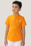 One Friday Kids Boys Orange Cotton Mandarin Collar Shirt