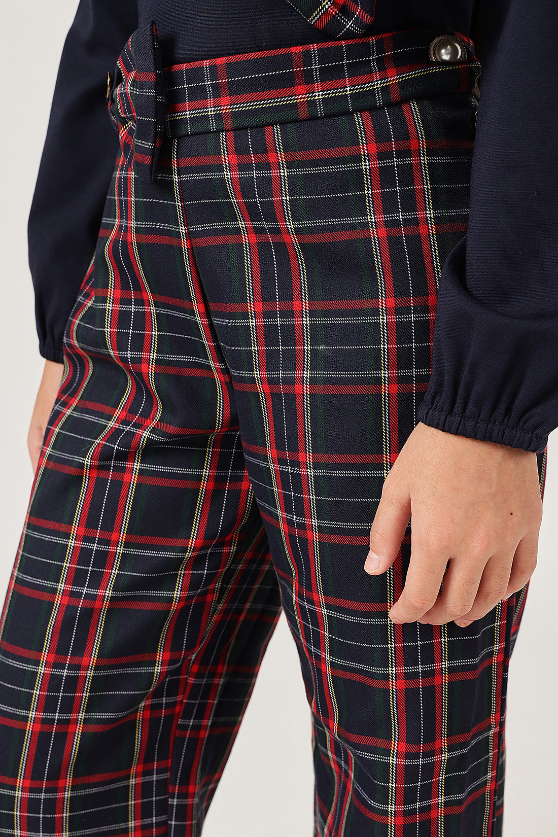 Girls Multicolour Checked Viscose Blend Trouser