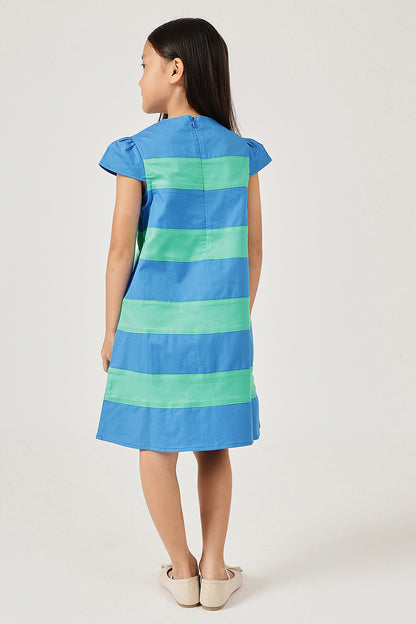 Girl’s Blue Striped Woven Dress