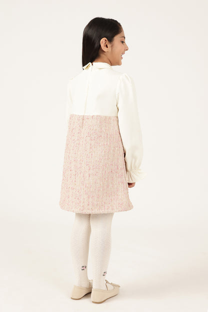 Girls Multicolour Boucle Zip Round Neck Full Sleeve Dress | One Friday