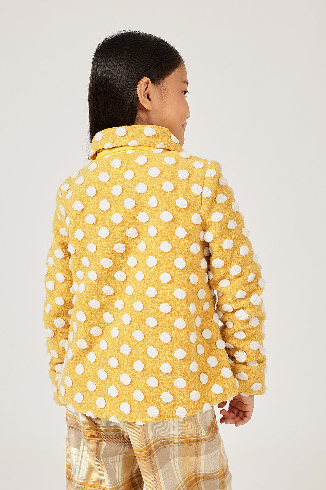 Girls Mustard Polka Dot Buttoned Overcoat