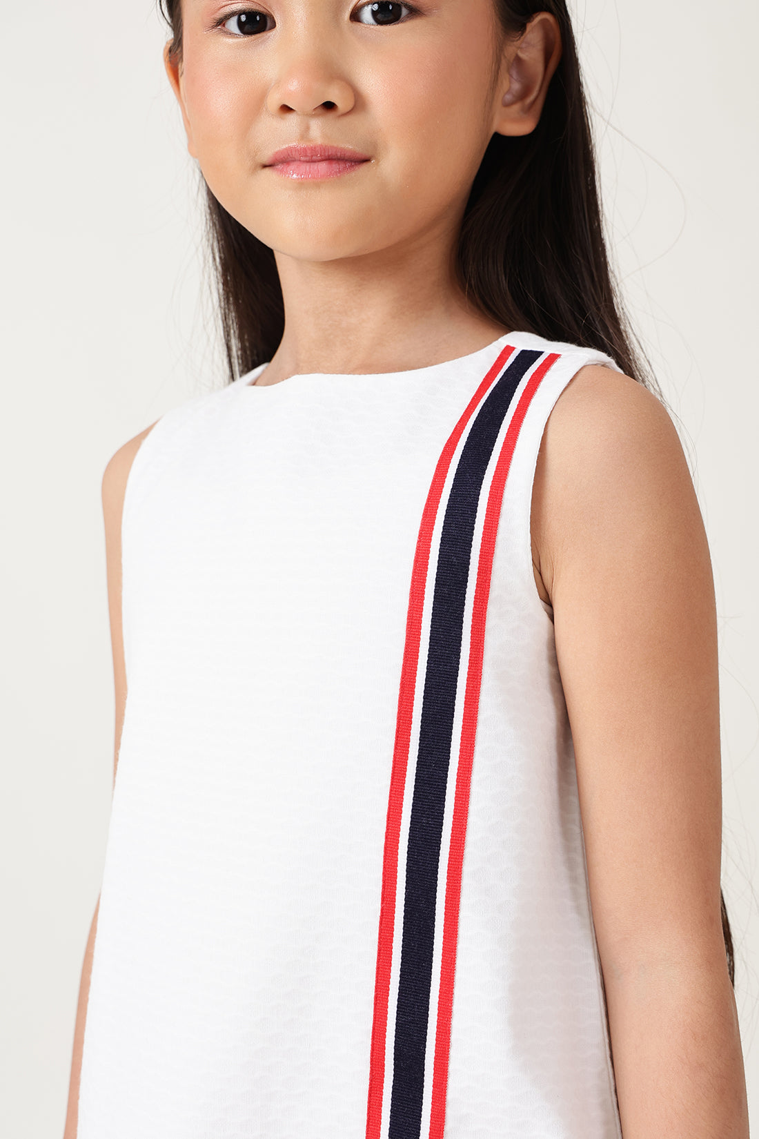 Girls Off White Cotton Jacquard Dress