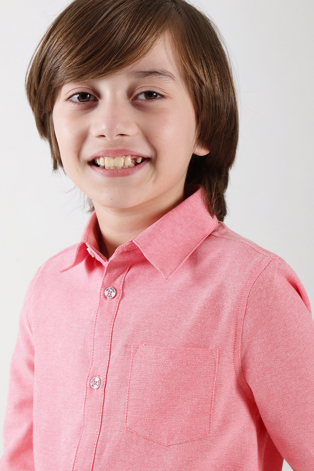 Boys Pink Regular Fit Full Sleeve Solid Shirt by One Friday