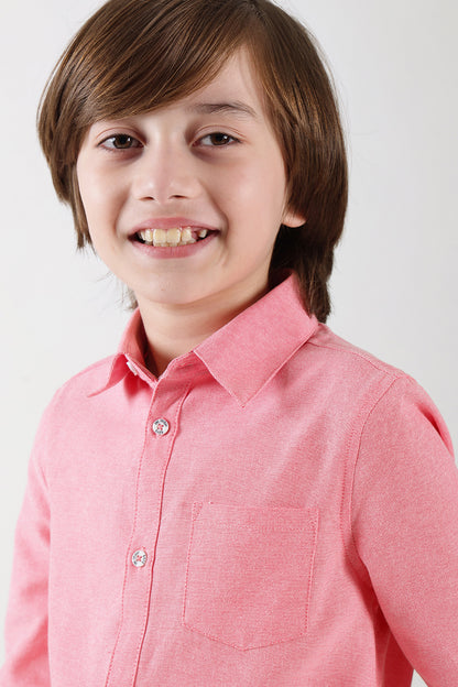 Boys Pink Regular Fit Full Sleeve Solid Shirt by One Friday