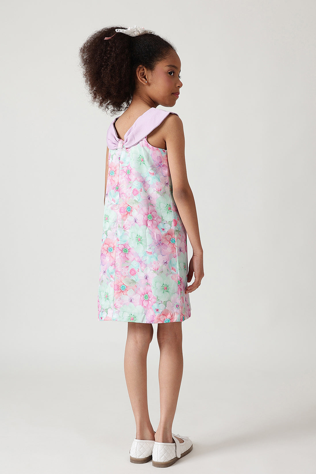 The Girls Multi Color A-Line Off-Shoulder Floral Printed Dress by One Friday
