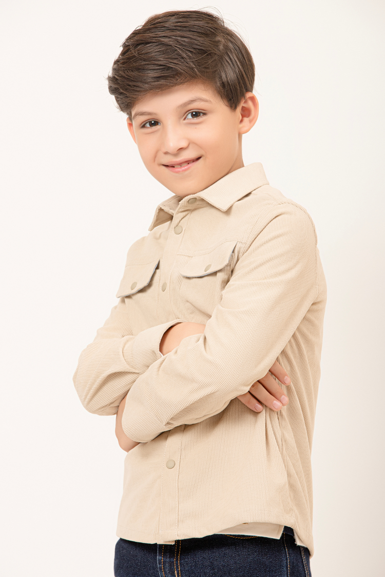 OneFriday Varsity Chic Sophisticated Beige Shirt for Boys