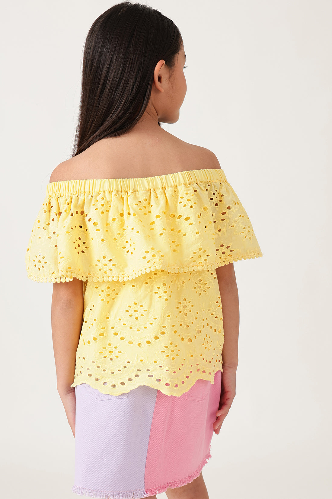 One Friday Girls Yellow Schiffly Top