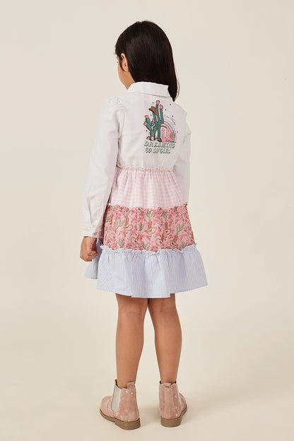 Girls Multi Color Printed Drill Dress