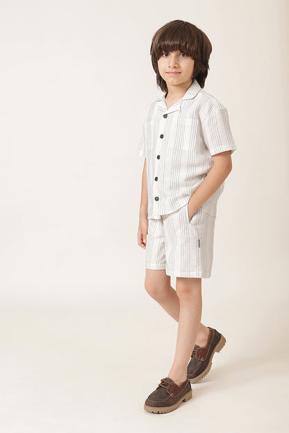 Boys Beige Striped Cotton Clothing Set