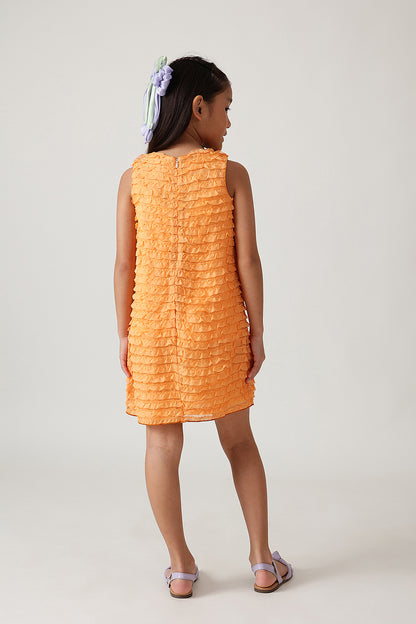 Girls Orange A-Line Sleeveless Solid Dress by One Friday