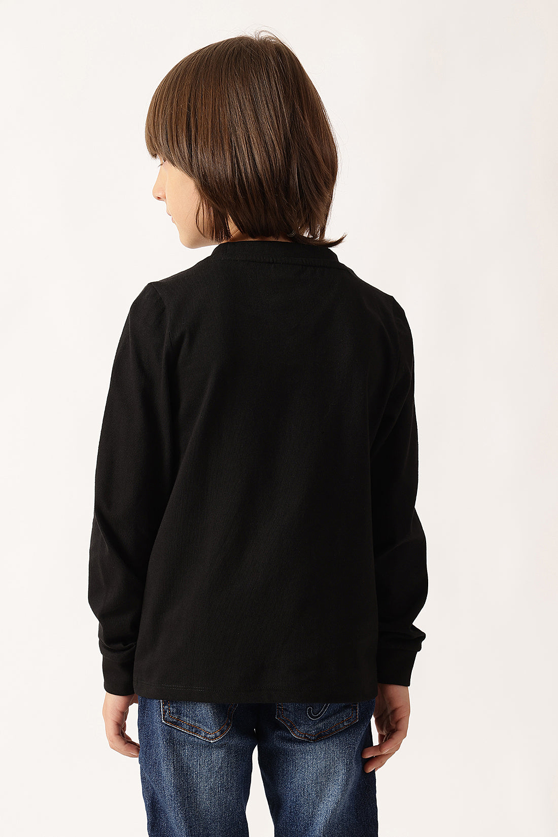 Boys Black Solid Round Neck Cotton T-Shirt