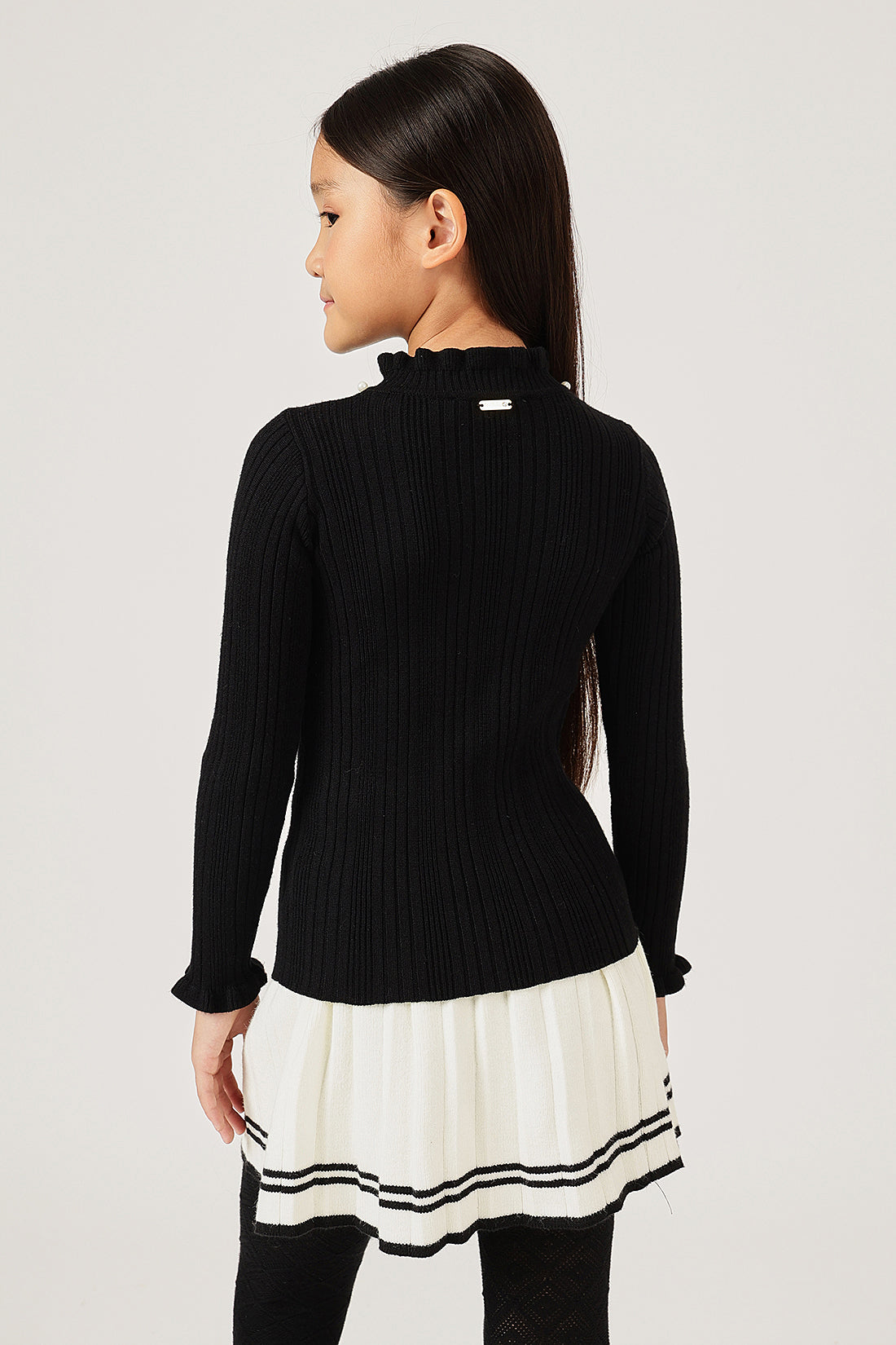 Girls Black Solid High Neck Knit Jumper