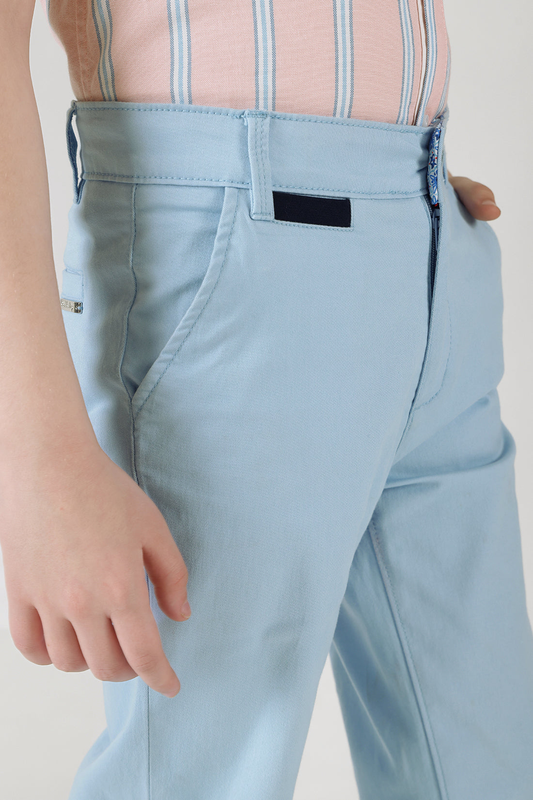 Boys Blue Regular Fit Solid Chinos by One Friday
