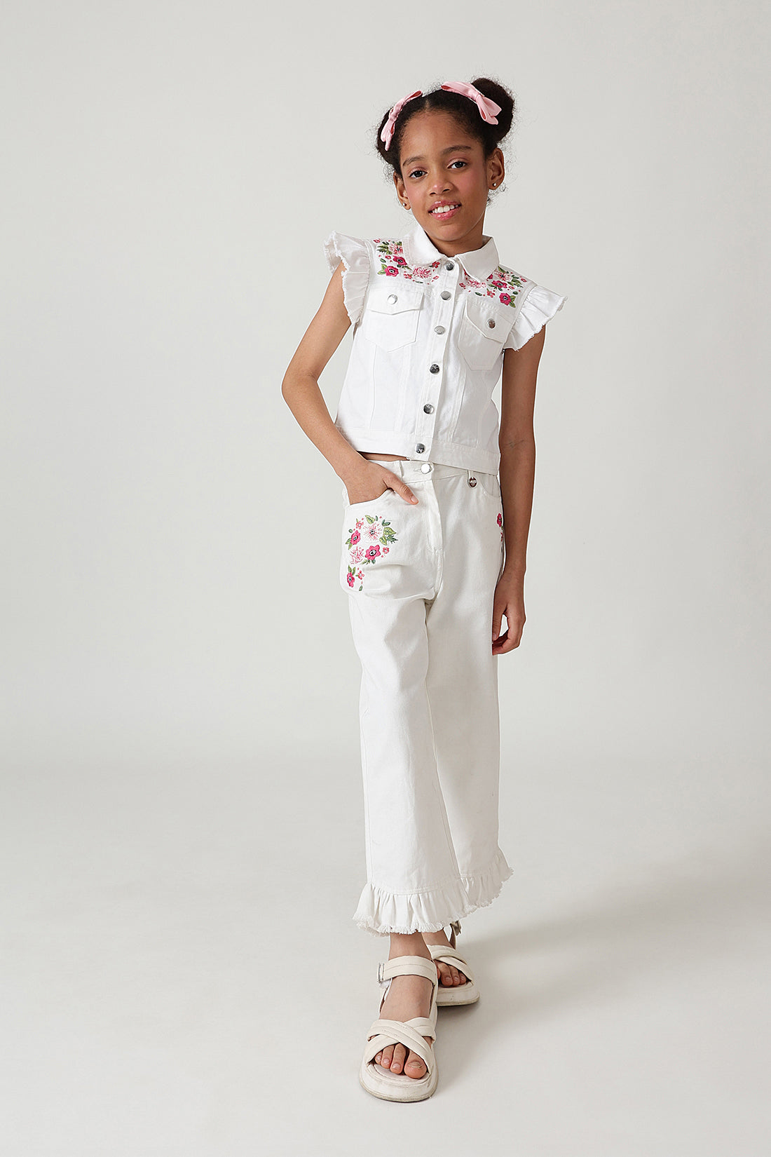 Girls White Regular Solid Denim By One Friday