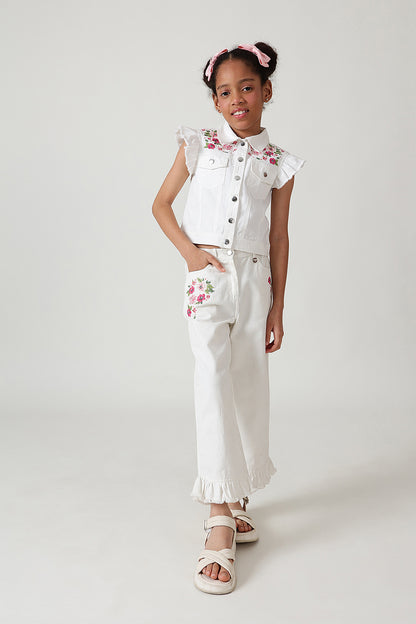 Girls White Regular Solid Denim By One Friday