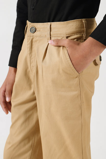 Boys Tobacco Loose Fit Solid Trouser by One Friday