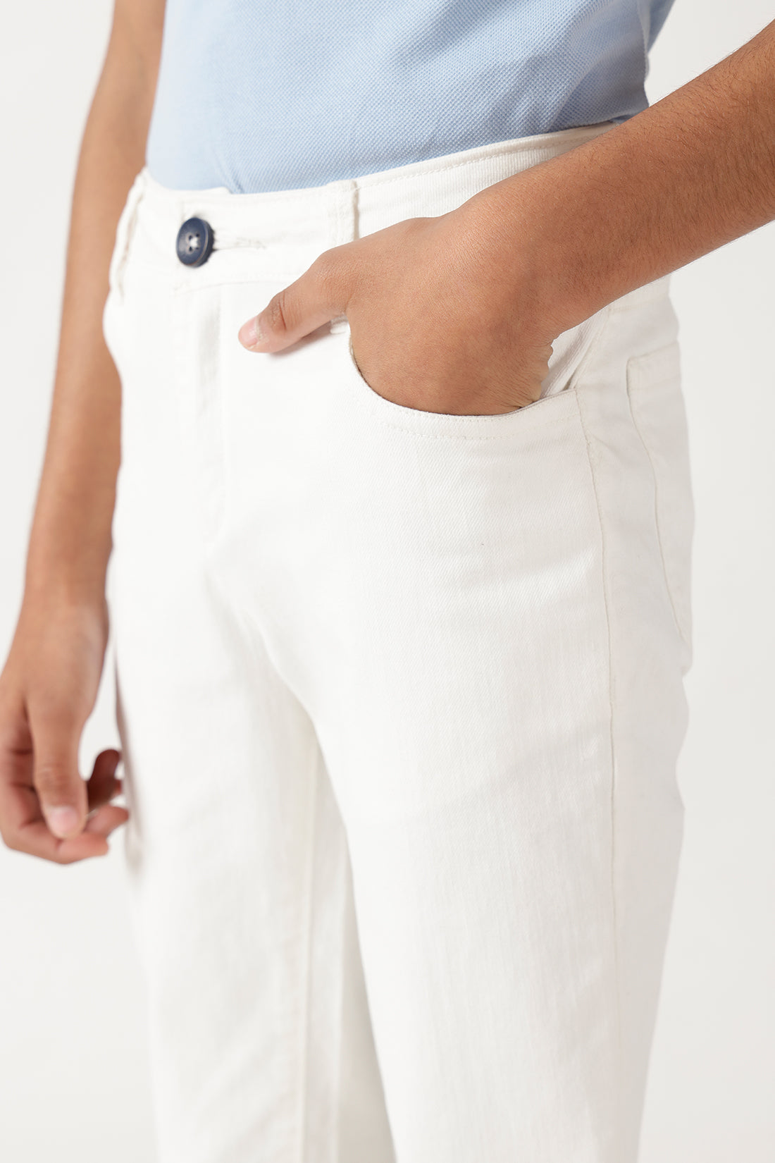 Boys Off White Regular Fit Solid Trousers by One Friday