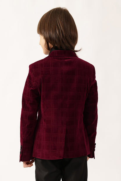 Boys Burgundy Check Blazer