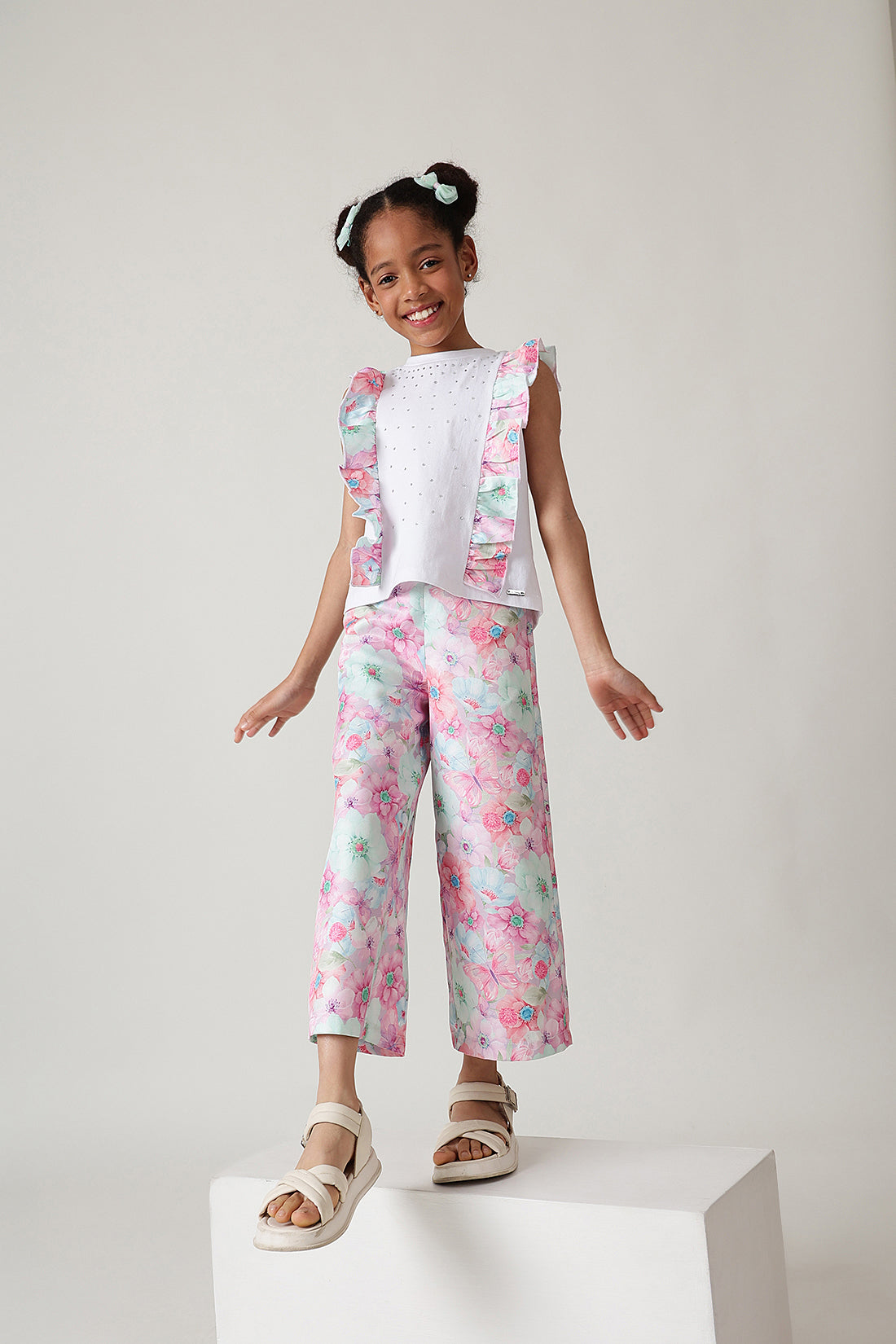 Girls Multi Color Flared Floral Printed Trouser by One Friday