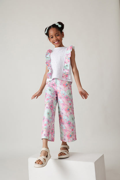 Girls Multi Color Floral Printed Trouser