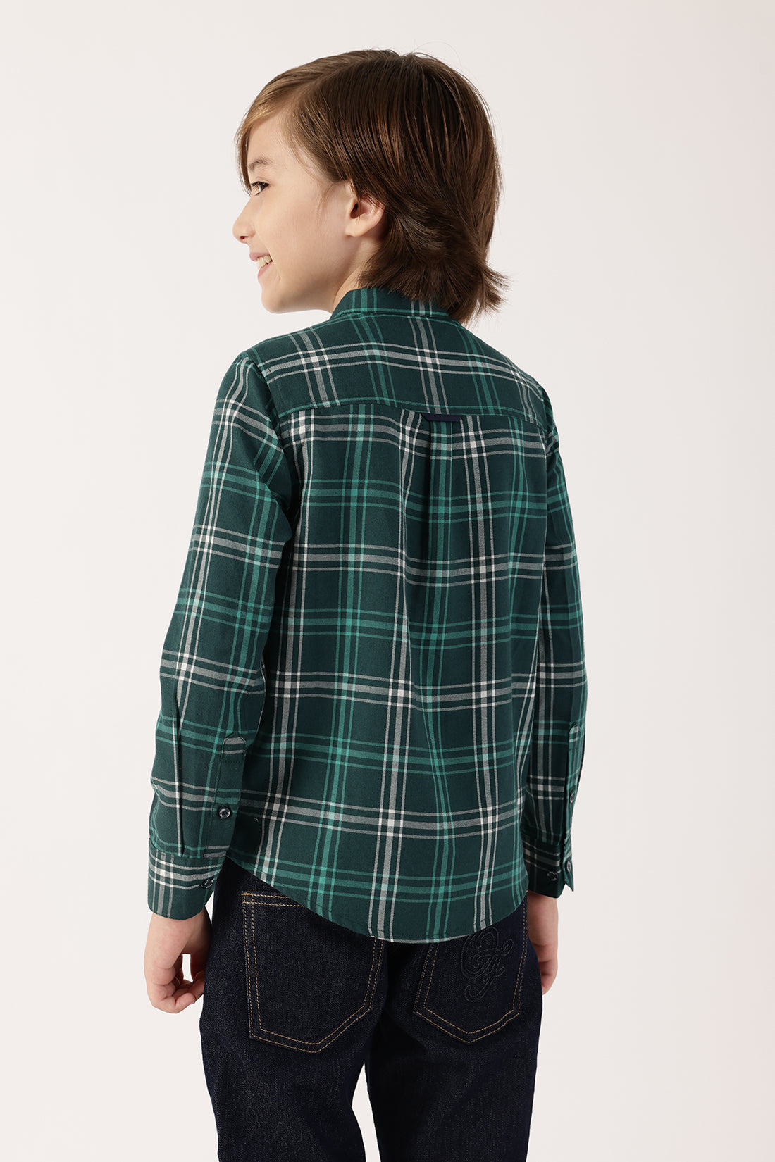 Boys Green Checked Woven Shirt Premium Polyester