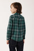 One Friday Boys Green Checked Woven Shirt – Full Sleeves, Chinese Collar, Buttoned, Premium Polyester-Viscose Blend