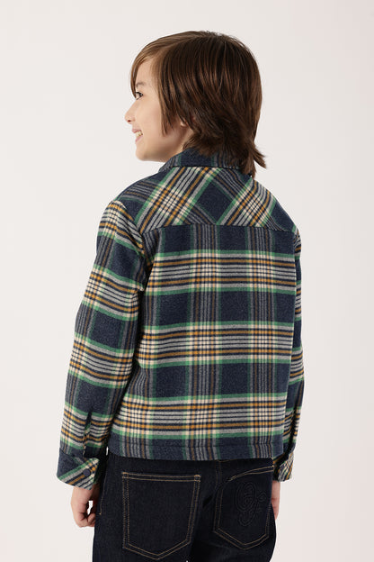 Boys Checked Polyester Embroidered Jacket