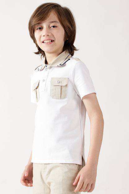 Boys White Regular Fit Short Sleeve Solid T-Shirts