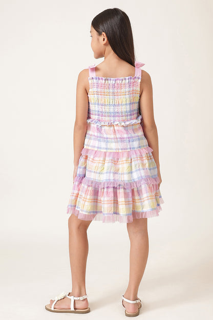 Girls Multi Seersucker Check Dress