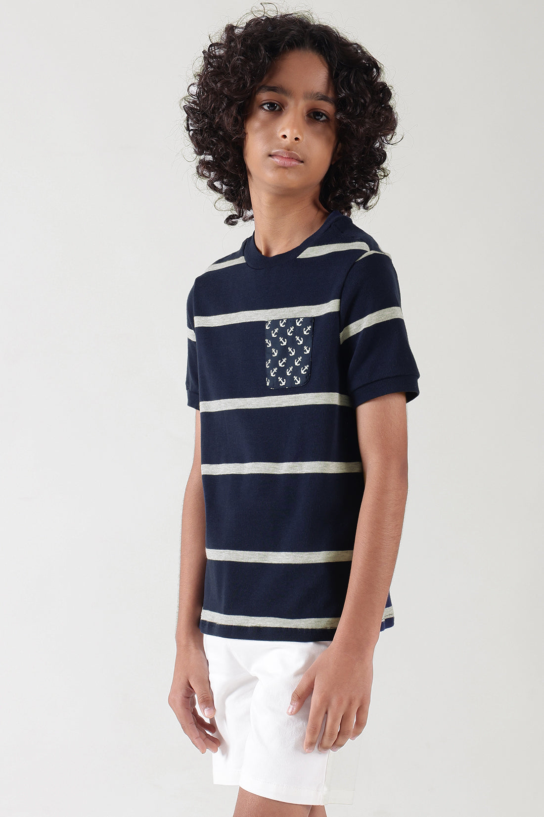 Boys Blue Regular Fit Short Sleeve Striped T-Shirts by One Friday