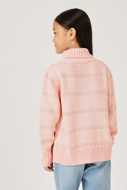 Girls Pink High Neck Knit Sweater