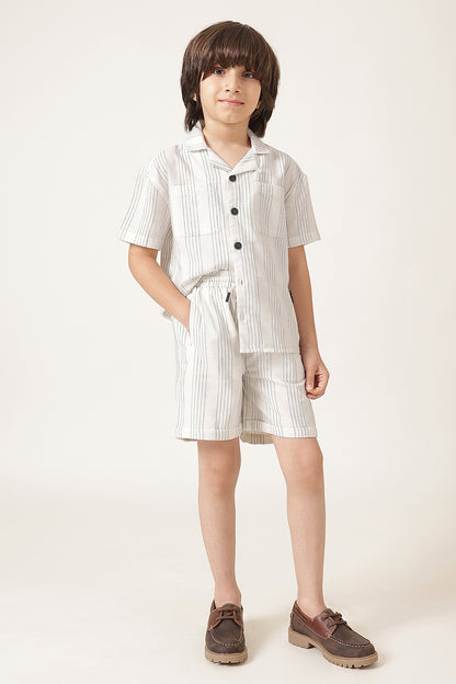 Boys Off White Striped Cotton Shorts