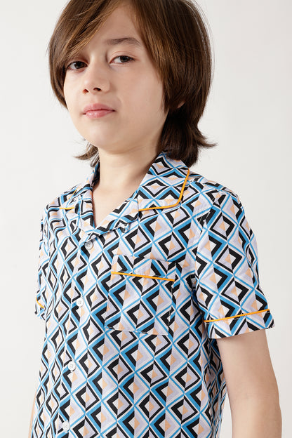 Boys Blue Half Sleeve Printed Co-ord Set by One Friday