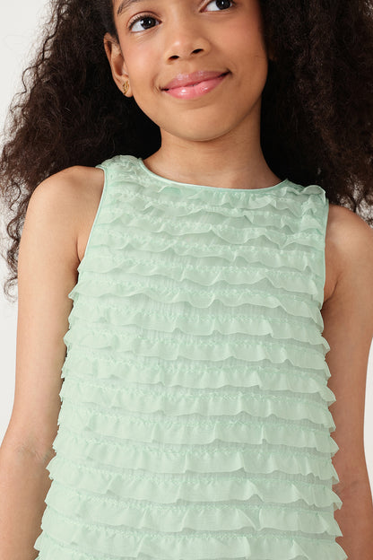 Girls Mint Frilled A-Line Dress By Sleeveless - One Friday