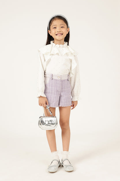 Girls Lilac Boucle Woven Shorts with Metallic Finish
