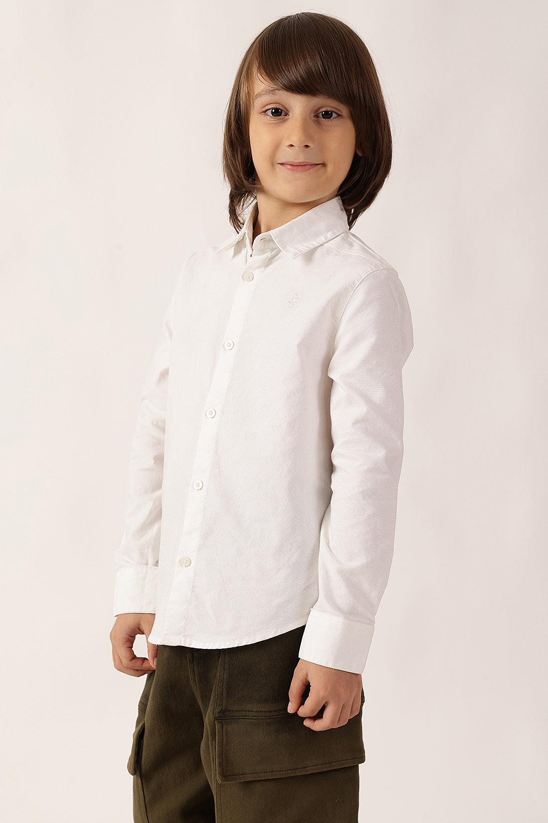 Boys White Cotton Blend Shirt