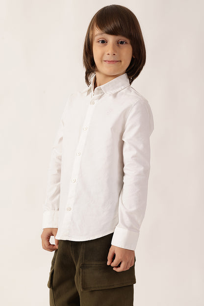 Boys White Cotton Blend Shirt