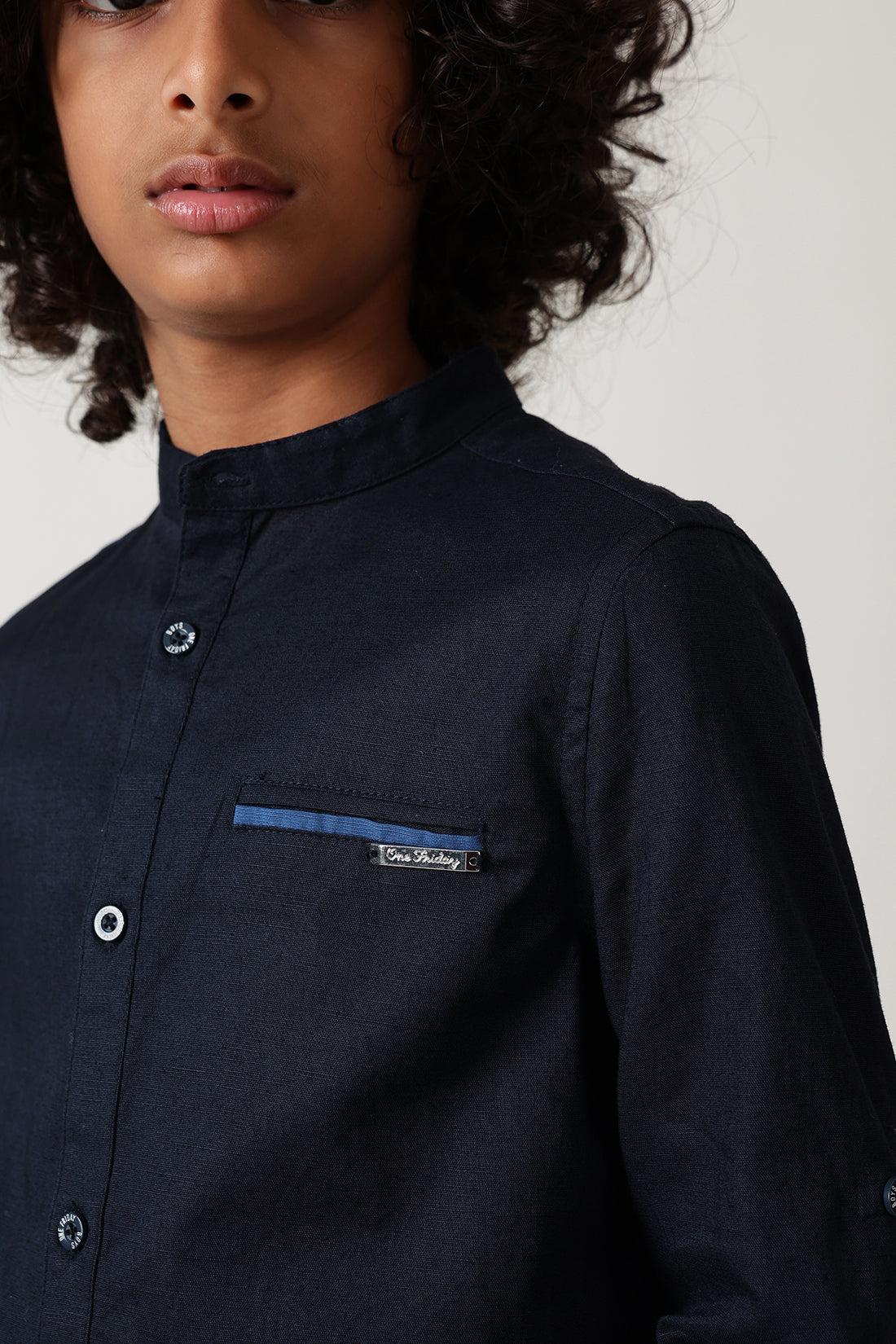 Boys Navy Blue Regular Fit Full Sleeve Solid Shirt by One Friday