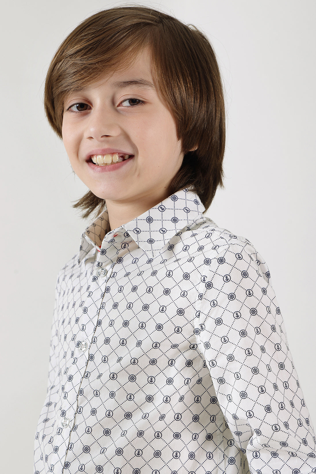 Boys Off White Regular Fit Full Sleeve Printed Shirt by One Friday