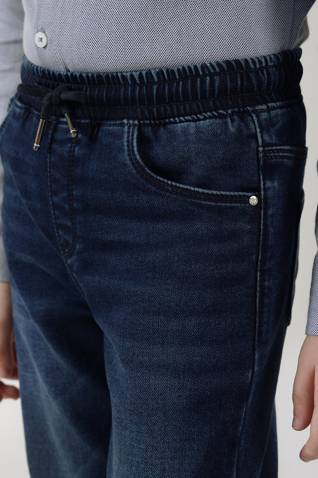 Boys Loose Fit 100% Cotton Solid Denim Cargo by One Friday