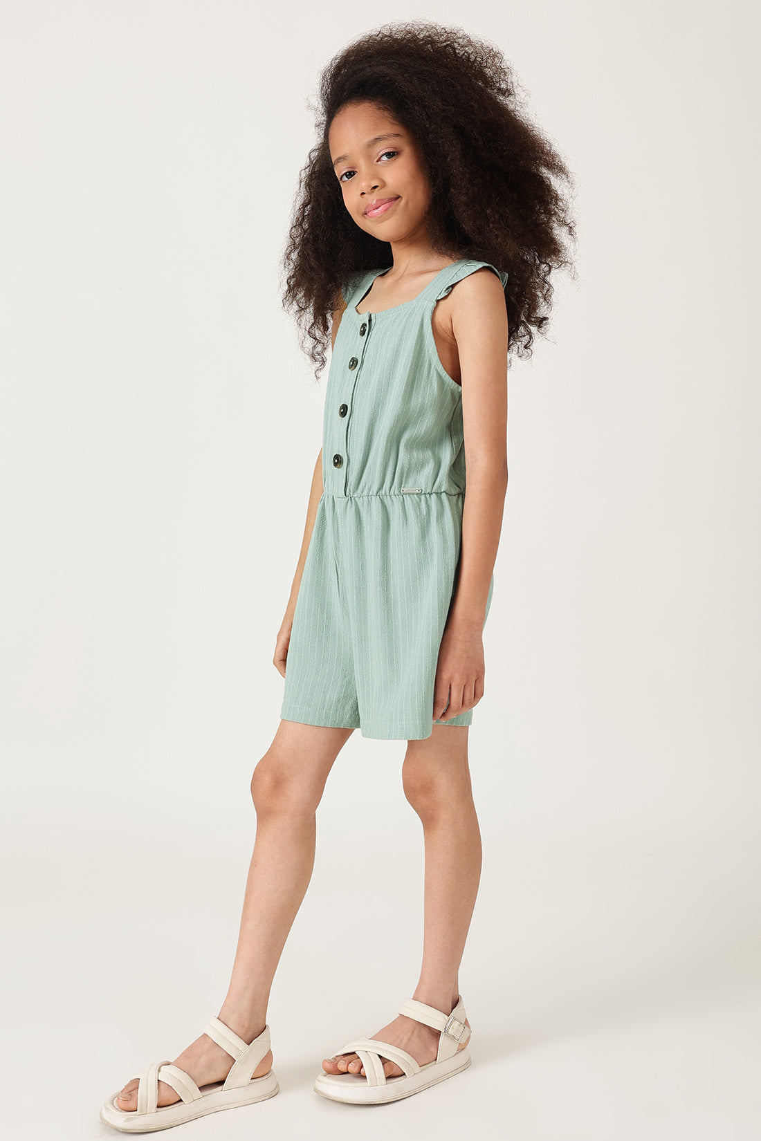 One Friday Girls Mint Stripes Jumpsuit