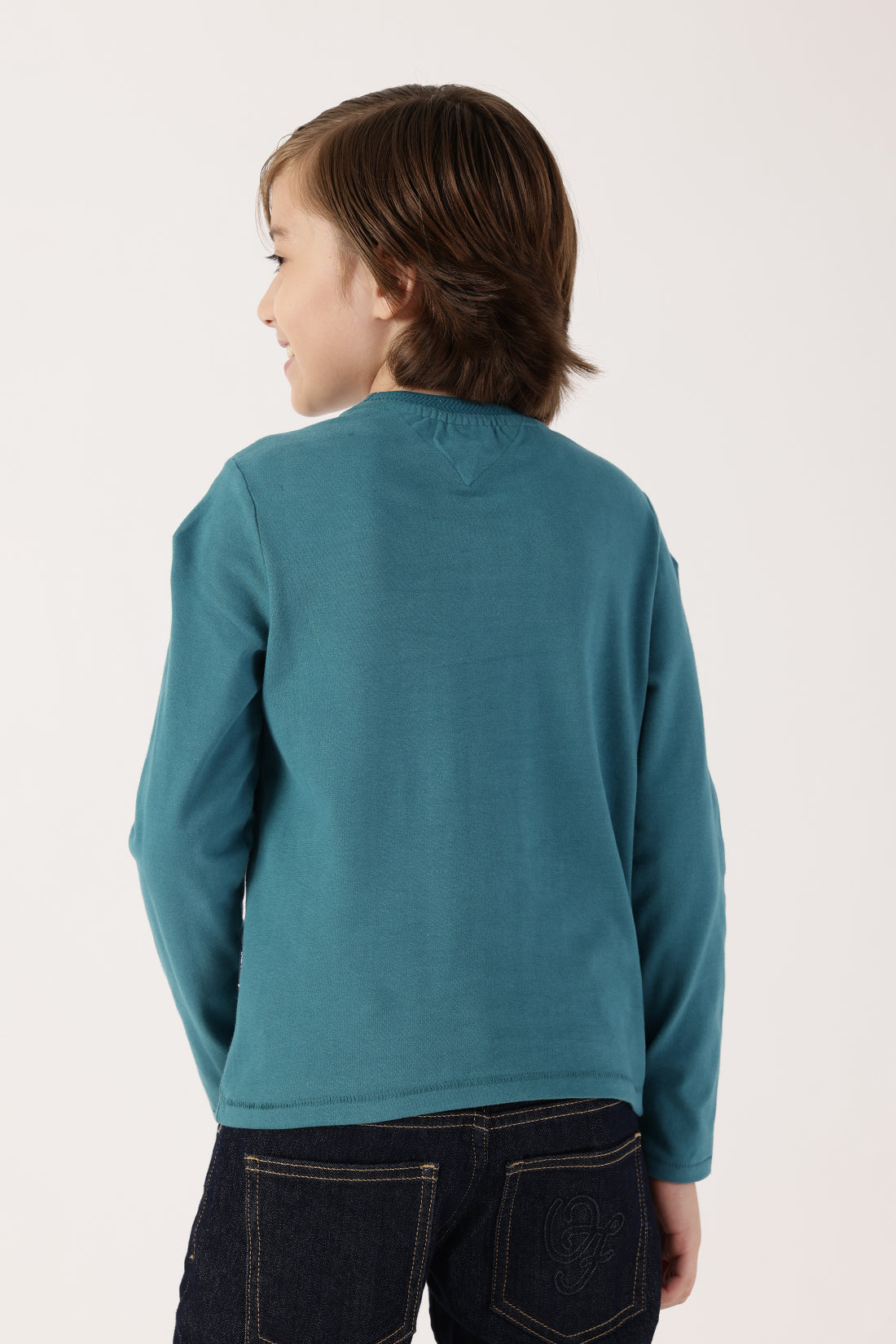 Boys Teal Round Neck Cotton T-Shirt