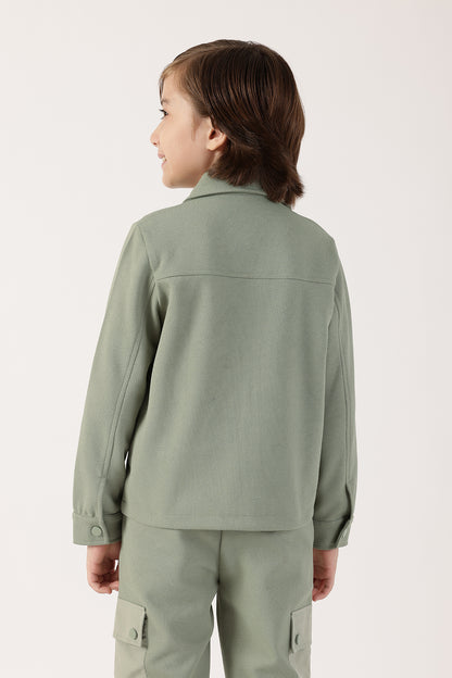 Boys Sage Green Cotton Knit Overshirt One Friday