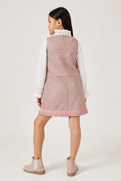 Girls Multicolour Checked Sleeveless Round Neck Dress | One Friday