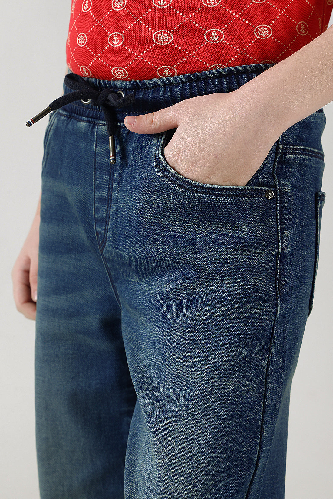 Boys Medium Blue Loose Fit Solid Cargo by One Friday