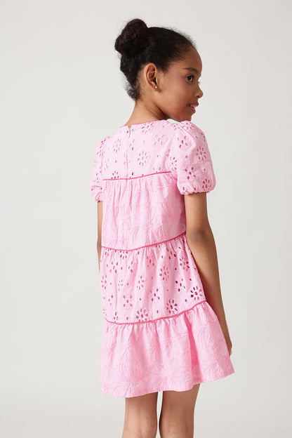 Girls Pink A-Line Short Sleeve Solid Dress By One Friday