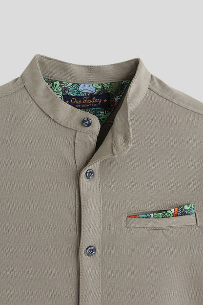 Boys Grey Half Sleeve Solid Shirt by One Friday