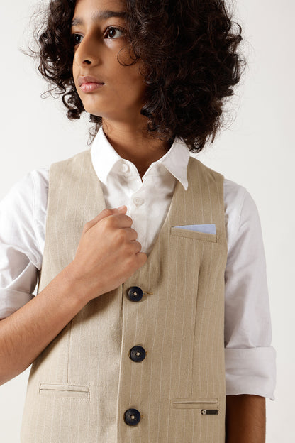 Boys Beige Sleeveless Printed Waistcoat by One Friday