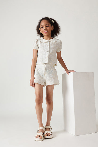 Girls Off-White Regular Fit Solid Shorts by One Friday