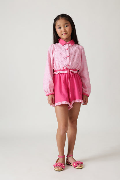 Girls Pink Regular Fit Solid Shorts By One Friday